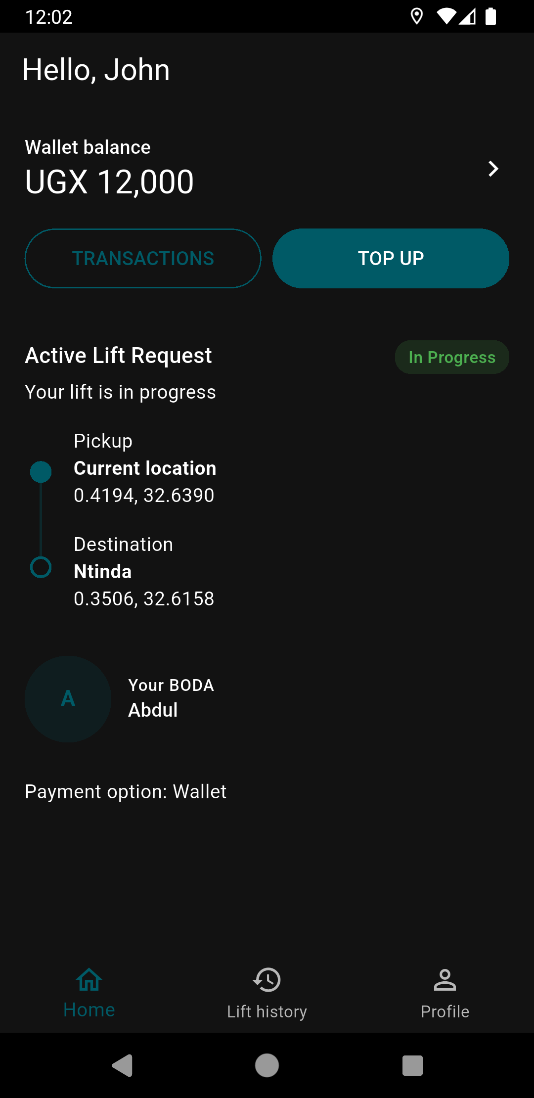 Tracking a lift in progress with your boda transporter