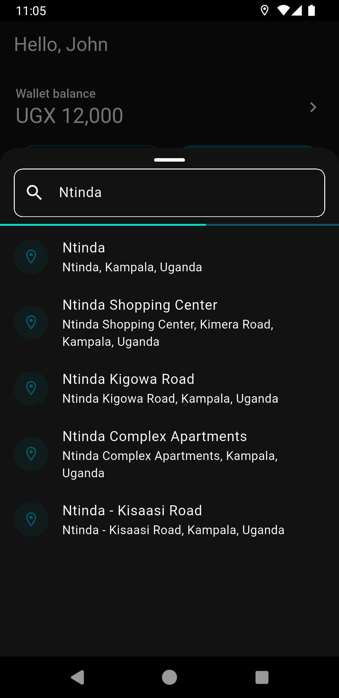 Searching for a destination in LiftGig